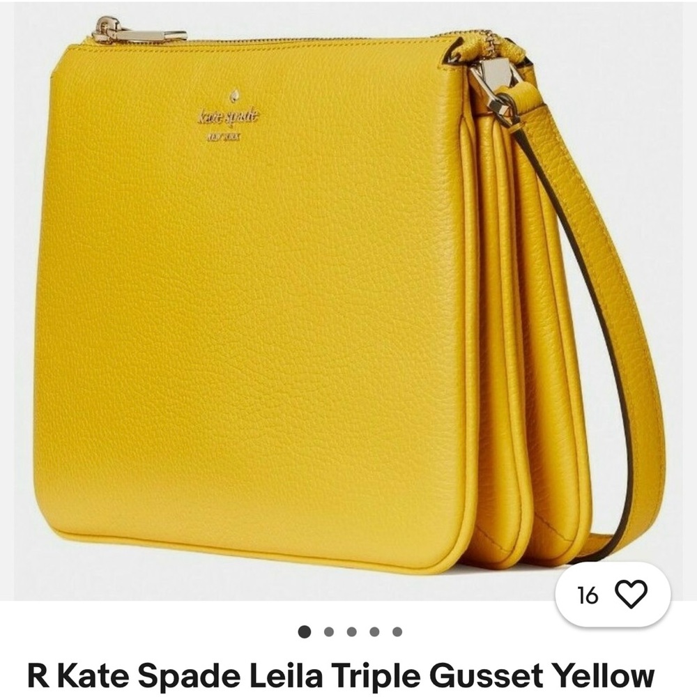Kate spade Pebbled Leather Triple-Gusset Crossbody in Bright Yellow. NWOT